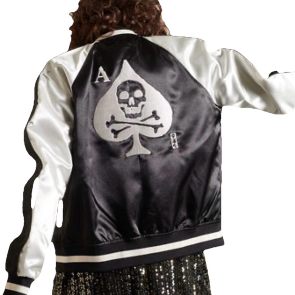 Superdry Satin Suika‎ Jacket Women S You Loose Skull Cross Bone Casino Vegas B/W